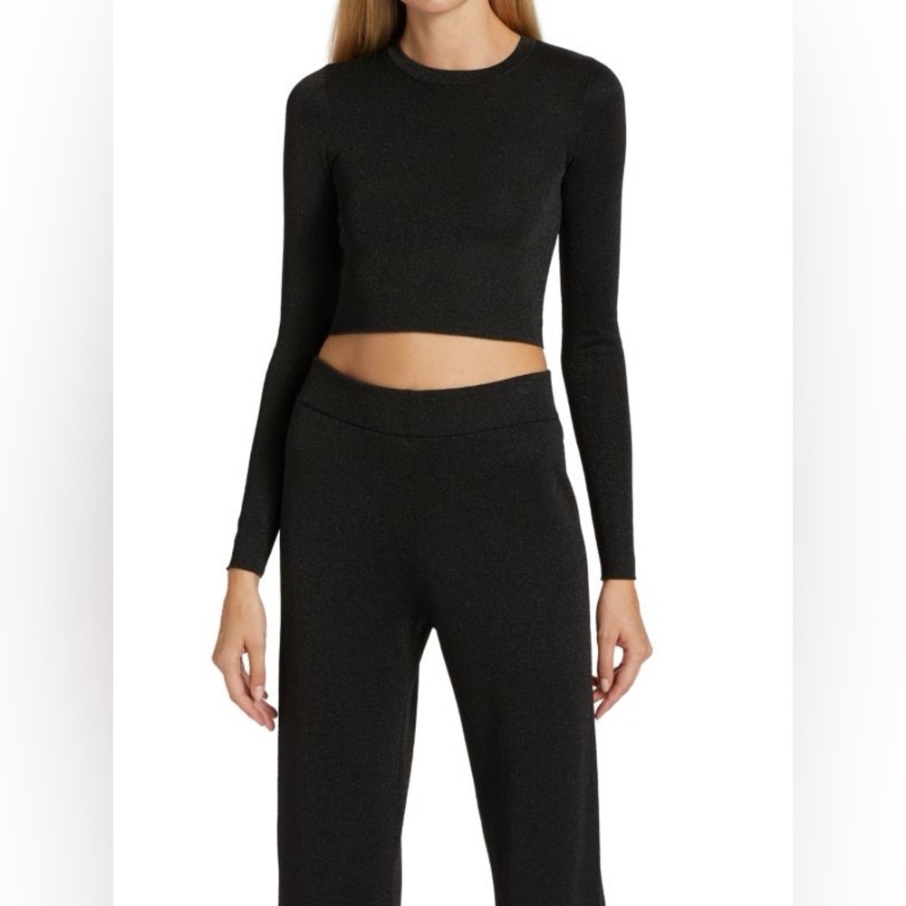 NWT Alice + Olivia Ciara Silver Metallic Cropped Sweater